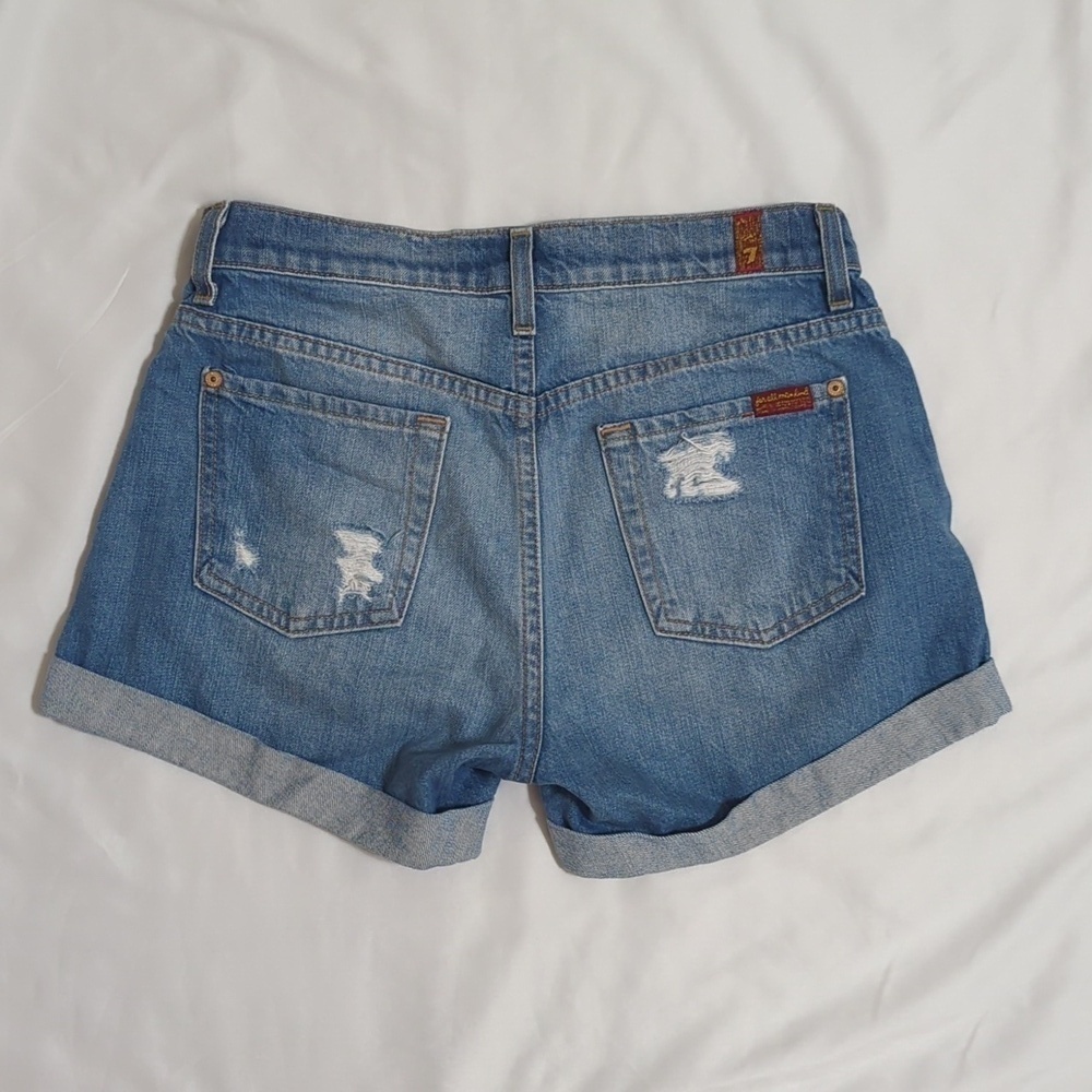 7 for All Mankind Distressed Denim Shorts, Color Blue Size 25 - Picture 2 of 15